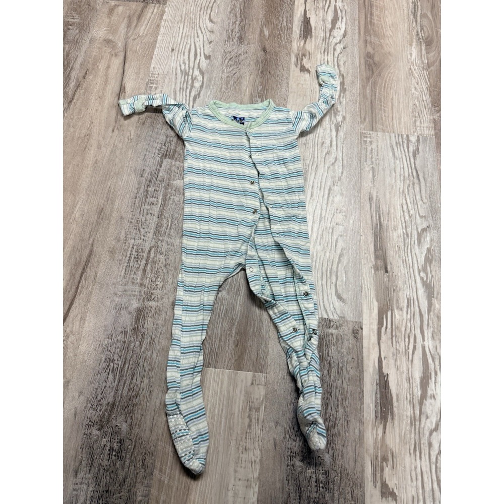 Kickee Pants Bamboo Footed Sleeper 6–12M Blue Stripe Snap Pajamas